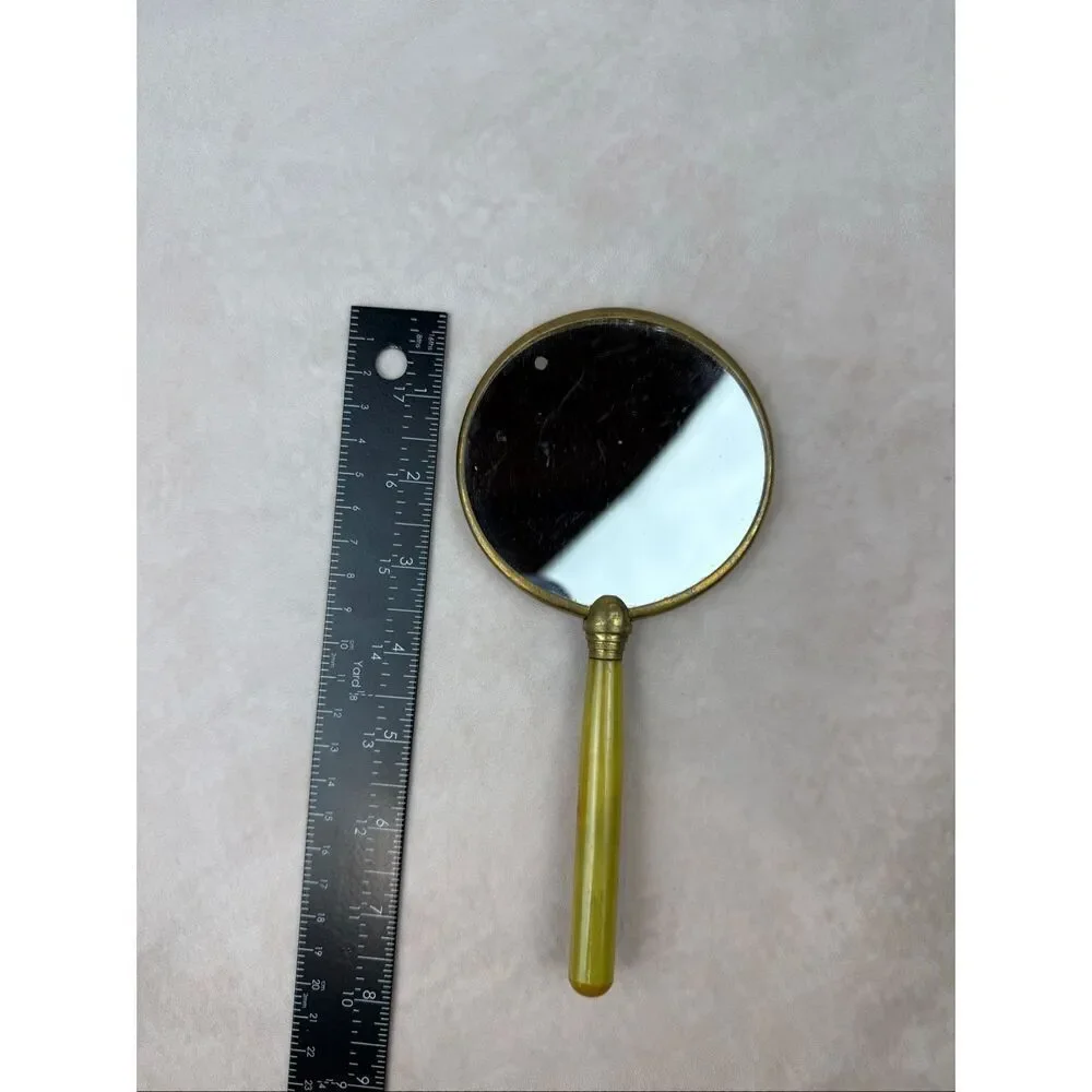 Antique Art Deco Butterscotch Bakelite Hand Mirror 1930s Vanity, Tested